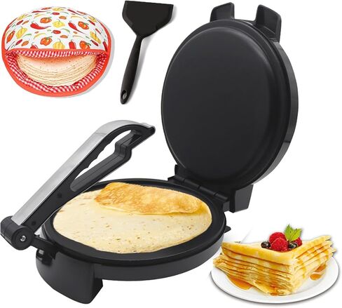 10" 1200W Electric Tortilla Press & Chapati Maker - for Roti, Crepes, Grilling | Includes Warming Bag & Spatula (Black) in Kuwait