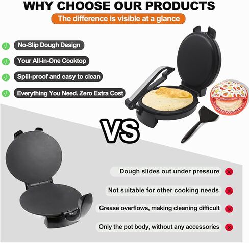 10" 1200W Electric Tortilla Press & Chapati Maker - for Roti, Crepes, Grilling | Includes Warming Bag & Spatula (Black) in Kuwait