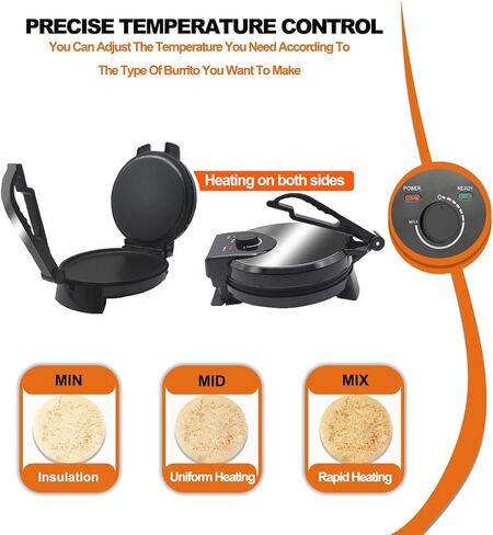 10" 1200W Electric Tortilla Press & Chapati Maker - for Roti, Crepes, Grilling | Includes Warming Bag & Spatula (Black) in Kuwait
