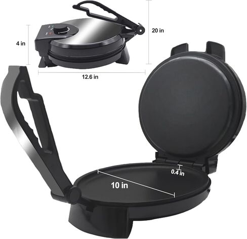 10" 1200W Electric Tortilla Press & Chapati Maker - for Roti, Crepes, Grilling | Includes Warming Bag & Spatula (Black) in Kuwait