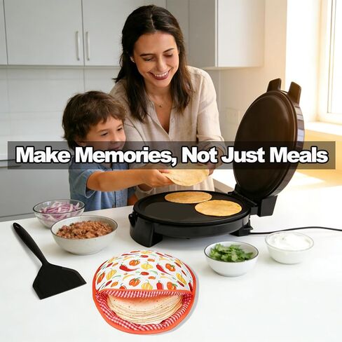 10" 1200W Electric Tortilla Press & Chapati Maker - for Roti, Crepes, Grilling | Includes Warming Bag & Spatula (Black) in Kuwait