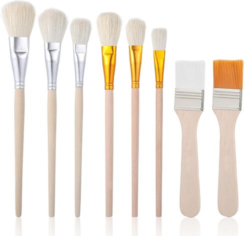8 PCS Mop Brush for Acrylic Painting Professional Blending Brush Assorted Size Artist Brushes with Wooden Handle for Acrylic, Watercolor, Gouache Oil in Kuwait