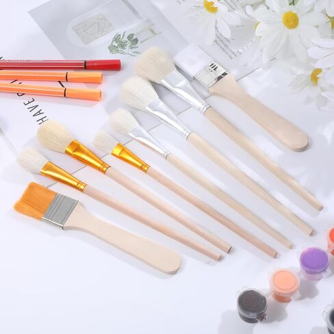 8 PCS Mop Brush for Acrylic Painting Professional Blending Brush Assorted Size Artist Brushes with Wooden Handle for Acrylic, Watercolor, Gouache Oil in Kuwait