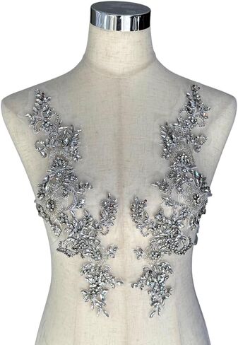 2PCS Gold Rhinestones Beaded Shiny Applique patchs,Big Size Flowers Easy Cut to Smaller Pieces Applique for Clothing,Wedding Dress,Prom Dress and Other DIY Decoration in Saudi Arabia