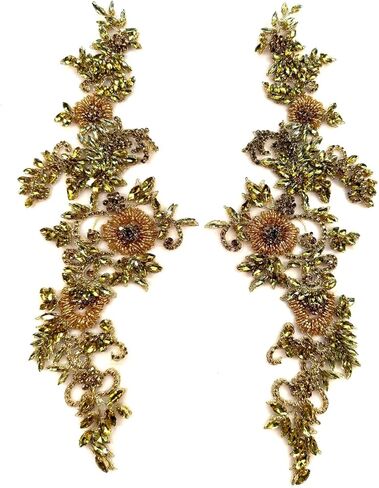 2PCS Gold Rhinestones Beaded Shiny Applique patchs,Big Size Flowers Easy Cut to Smaller Pieces Applique for Clothing,Wedding Dress,Prom Dress and Other DIY Decoration in Saudi Arabia
