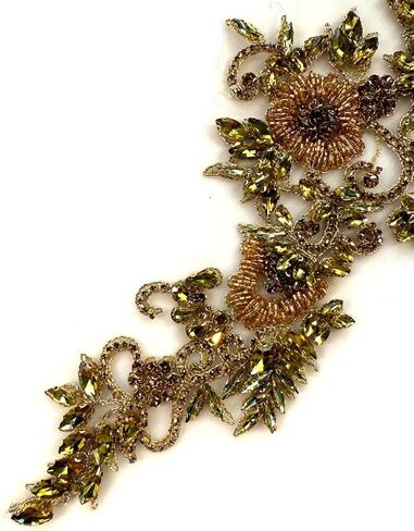 2PCS Gold Rhinestones Beaded Shiny Applique patchs,Big Size Flowers Easy Cut to Smaller Pieces Applique for Clothing,Wedding Dress,Prom Dress and Other DIY Decoration in Saudi Arabia