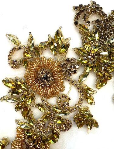 2PCS Gold Rhinestones Beaded Shiny Applique patchs,Big Size Flowers Easy Cut to Smaller Pieces Applique for Clothing,Wedding Dress,Prom Dress and Other DIY Decoration in Saudi Arabia