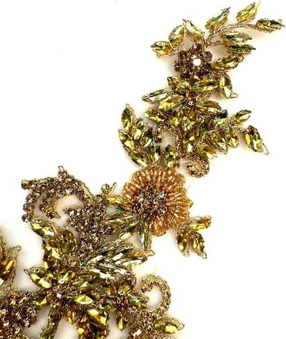 2PCS Gold Rhinestones Beaded Shiny Applique patchs,Big Size Flowers Easy Cut to Smaller Pieces Applique for Clothing,Wedding Dress,Prom Dress and Other DIY Decoration in Saudi Arabia