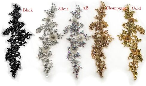 2PCS Gold Rhinestones Beaded Shiny Applique patchs,Big Size Flowers Easy Cut to Smaller Pieces Applique for Clothing,Wedding Dress,Prom Dress and Other DIY Decoration in Saudi Arabia