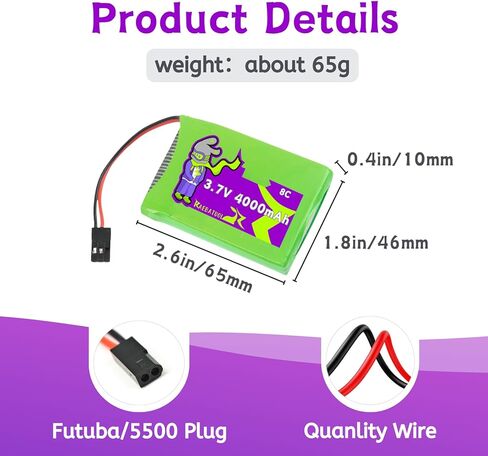 3.7V 4000mAh 8C Lipo Futuba/5500 Plug Battery for SANWA MT44 M17 Receiver/Transmitter with 1S USB Charger in Kuwait