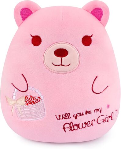 Flower Girl Teddy Bear Stuffed Animal,Will You Be My Flower Girl Cute Pink Teddy Bear Plush for Kids,Perfect Flower Girls Gifts from Bride Groom for Wedding Proposal Anniversary Party in Saudi Arabia