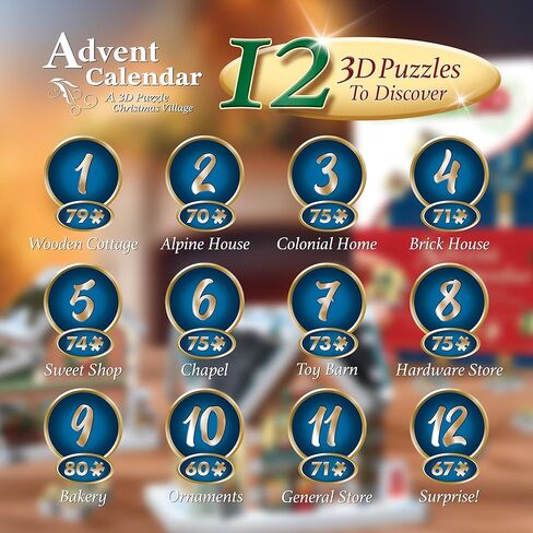 لغز Wrebbit3D Advent Calendar ثلاثي الأبعاد | اكتشف وقم ببناء منازل ساحرة لعرضها في عطلة أبدية | 12 قطعة أحجية معبأة بشكل فردي (870 قطعة إجمالية) | قرية عيد الميلاد على الطاولة قابلة لإعادة الاستخدام in Kuwait