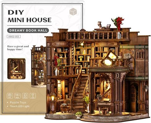 Dreamy Book Hall Book Nook Kit – DIY 3D Wooden Bookshelf Insert with LED Lights, 888-Piece Miniature Puzzle for Adults & Teens in Saudi Arabia