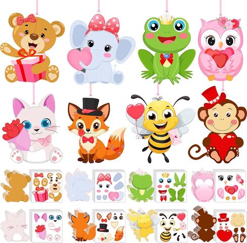 Gueevin 48 مجموعات DIY الحيوان عيد الحب الحرف اليدوية للأطفال عيد الحب الحرف الهدايا اصنع ملصقات الحيوانات الخاصة بك مجموعات الحلي المعلقة لأنشطة الفصول الدراسية المنزلية in Saudi Arabia