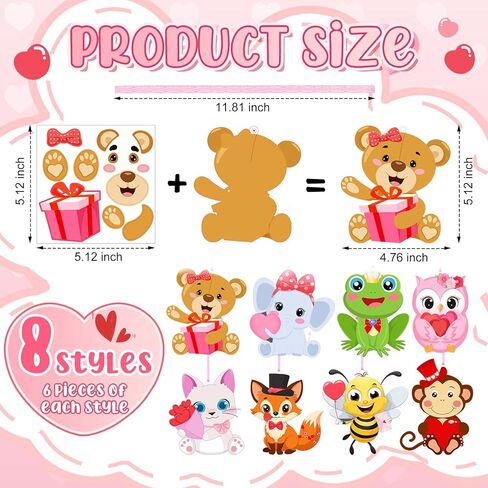 Gueevin 48 مجموعات DIY الحيوان عيد الحب الحرف اليدوية للأطفال عيد الحب الحرف الهدايا اصنع ملصقات الحيوانات الخاصة بك مجموعات الحلي المعلقة لأنشطة الفصول الدراسية المنزلية in Saudi Arabia