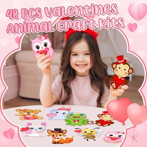 Gueevin 48 مجموعات DIY الحيوان عيد الحب الحرف اليدوية للأطفال عيد الحب الحرف الهدايا اصنع ملصقات الحيوانات الخاصة بك مجموعات الحلي المعلقة لأنشطة الفصول الدراسية المنزلية in Saudi Arabia