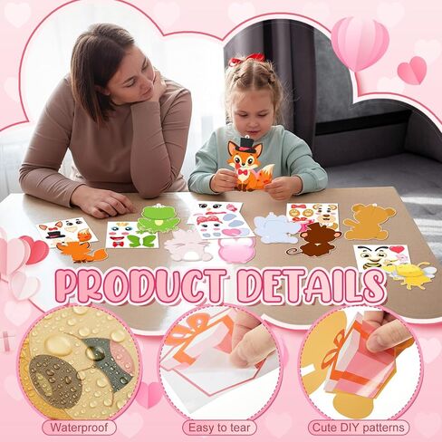 Gueevin 48 مجموعات DIY الحيوان عيد الحب الحرف اليدوية للأطفال عيد الحب الحرف الهدايا اصنع ملصقات الحيوانات الخاصة بك مجموعات الحلي المعلقة لأنشطة الفصول الدراسية المنزلية in Saudi Arabia