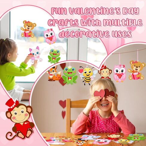 Gueevin 48 مجموعات DIY الحيوان عيد الحب الحرف اليدوية للأطفال عيد الحب الحرف الهدايا اصنع ملصقات الحيوانات الخاصة بك مجموعات الحلي المعلقة لأنشطة الفصول الدراسية المنزلية in Saudi Arabia