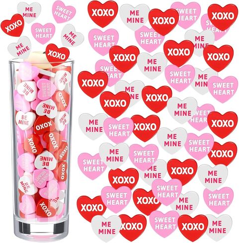 150 Pcs Valentine's Day Heart Decor Vase Filler Red Pink White Love Conversation Heart for Floating Candles Centerpiece Valentines Vase Filler Decorations for Wedding Table Party Decor in Saudi Arabia