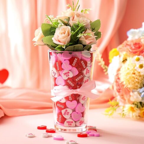 150 Pcs Valentine's Day Heart Decor Vase Filler Red Pink White Love Conversation Heart for Floating Candles Centerpiece Valentines Vase Filler Decorations for Wedding Table Party Decor in Saudi Arabia