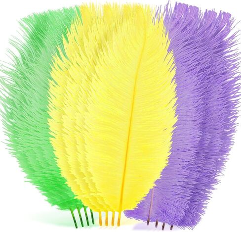 CCINEE 12Pcs Mardi Gras Feathers Stems, Artificial Purple Green Yellow Feathers Picks for DIY Masquerade Party Costume Tables Centerpieces Vase Clothing Accessories 10-12Inch in Saudi Arabia