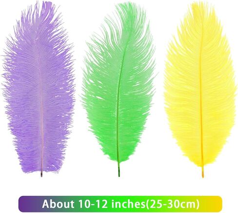 CCINEE 12Pcs Mardi Gras Feathers Stems, Artificial Purple Green Yellow Feathers Picks for DIY Masquerade Party Costume Tables Centerpieces Vase Clothing Accessories 10-12Inch in Saudi Arabia