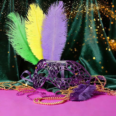 CCINEE 12Pcs Mardi Gras Feathers Stems, Artificial Purple Green Yellow Feathers Picks for DIY Masquerade Party Costume Tables Centerpieces Vase Clothing Accessories 10-12Inch in Saudi Arabia