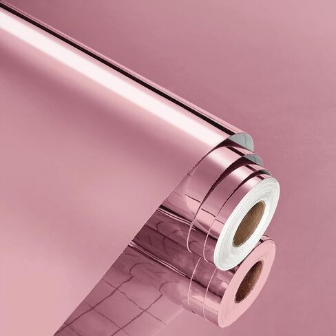 WESTICK Rose Gold Permanent Vinyl Glossy Mirror Contact Paper Peel and Stick Mirror Wallpaper Self Adhesive Reflective Metallic Vinyl Roll for Fridge Wrap DIY Home Decor Craft Shelf Liner 15.8" x 80" in Saudi Arabia
