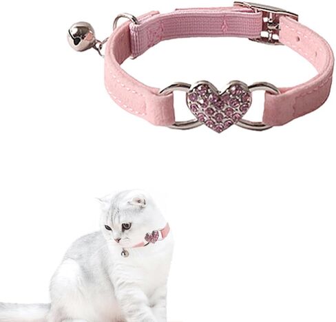 Adjustable 8-10 Inch Kitten Collar, Heart Bling Cat Collar with Bell, Pink in Saudi Arabia