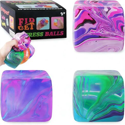 3Pack Big Squishy Stress Cube, Stress Balls for Kids & Adults, Ice Squishy Cube Sugar Balls, Sensory Fidget Toys for Anxiety Relief, Autism ADHD Stress Relief Toy, Classroom Prize, Party Favors in Saudi Arabia