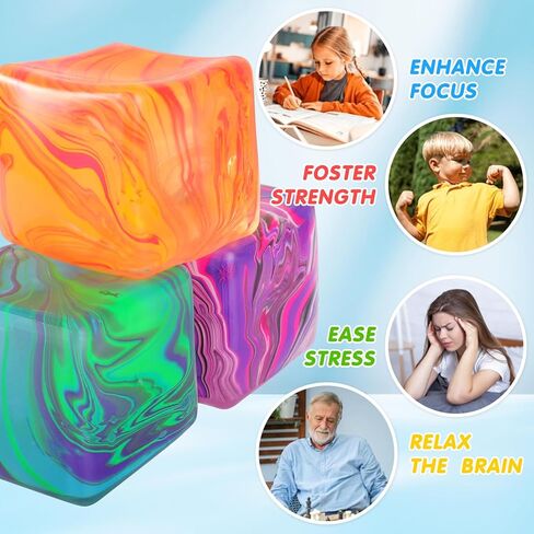 3Pack Big Squishy Stress Cube, Stress Balls for Kids & Adults, Ice Squishy Cube Sugar Balls, Sensory Fidget Toys for Anxiety Relief, Autism ADHD Stress Relief Toy, Classroom Prize, Party Favors in Saudi Arabia