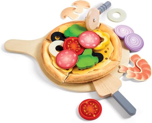 Hape Perfect Pizza Wooden Playset for Kids Kitchen| 2-in-1 Pizza Oven & Delivery Box| 29 PCs Pretend Play for Toddlers Ages 3 Years and Up , Black in Saudi Arabia