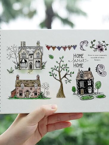 3 House Clear Stamps for Card Making Decoration DIY Scrapbooking, Trees Silicone Transparent Seal Stamps for Embossing Album Decor Craft. in Saudi Arabia