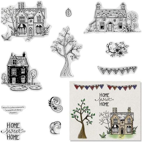 3 House Clear Stamps for Card Making Decoration DIY Scrapbooking, Trees Silicone Transparent Seal Stamps for Embossing Album Decor Craft. in Saudi Arabia
