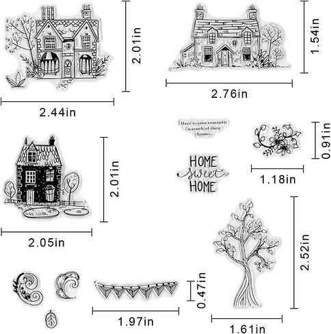 3 House Clear Stamps for Card Making Decoration DIY Scrapbooking, Trees Silicone Transparent Seal Stamps for Embossing Album Decor Craft. in Saudi Arabia
