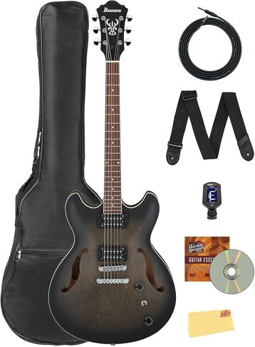 Ibanez AS7312 كـ Artcore 12 -String Hollow Body Electric Guitar - حزمة شفافة الكرز الأحمر مع حقيبة أزعج ، موالف ، حزام ، كابل ، فيديو تعليمي أوستن بازار ، وقطعة قماش تلميع in Kuwait