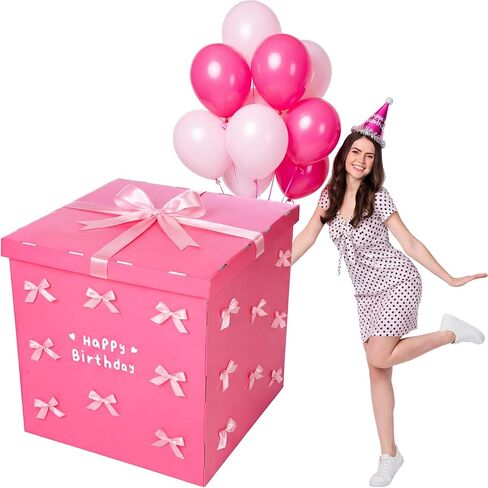Jumbo 20" Birthday Gender Reveal Balloon Gift Box Kit, Giant Box with Sticker, Macaron Balloon with Ribbon for Gender Reveal Baby Shower Birthday Family Gatherings Decor(36''balloon,White) in Saudi Arabia
