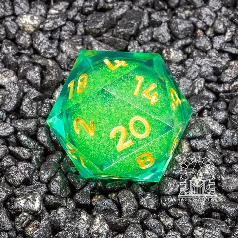 Sage's Spirits Liquid Core D20 33mm Chonky Sharp Edge الراتنج يموت DND النرد للأبراج المحصنة والتنينات RPG منضدية TTRPG (أرواح الطبيعة) in Kuwait