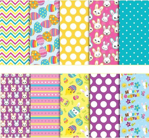 10PCS Easter Cotton Fabric Bundle - Rabbit Egg Printed Fat Quarters - Pre-Cut Squares - Perfect for Quilting, Sewing, DIY Crafts - A, 10" x 10" / 20" x 20" or 50" x 50" cm in Saudi Arabia