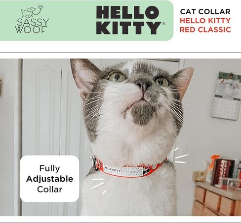 Sassy Woof Cat Collar Hello Kitty® Red Classic - M, Adjustable, Durable, Comfortable, Patented Design and Stylish Pet Accessories for Medium Cats in Kuwait
