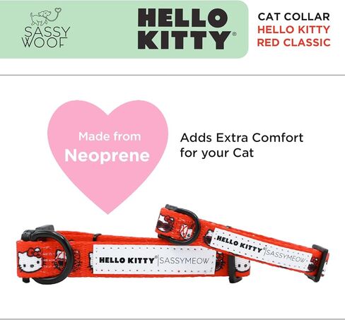 Sassy Woof Cat Collar Hello Kitty® Red Classic - M, Adjustable, Durable, Comfortable, Patented Design and Stylish Pet Accessories for Medium Cats in Kuwait