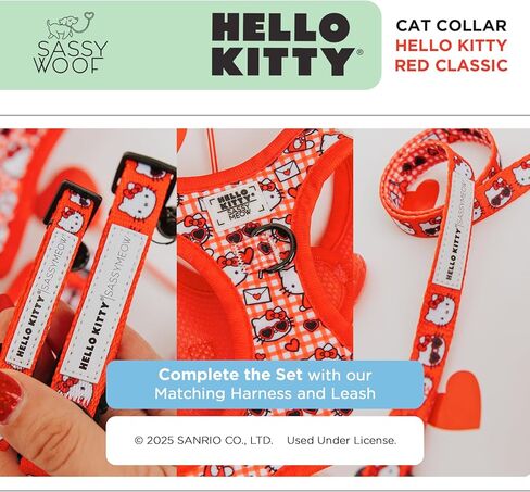 Sassy Woof Cat Collar Hello Kitty® Red Classic - M, Adjustable, Durable, Comfortable, Patented Design and Stylish Pet Accessories for Medium Cats in Kuwait