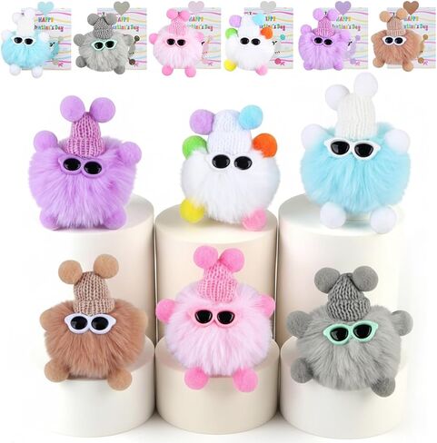 Valentines Day Cards and Gifts for Kids School 24 Pack Cartoon Plush Keychain Set Classroom Exchange for Students with Stuffed Toys in Saudi Arabia
