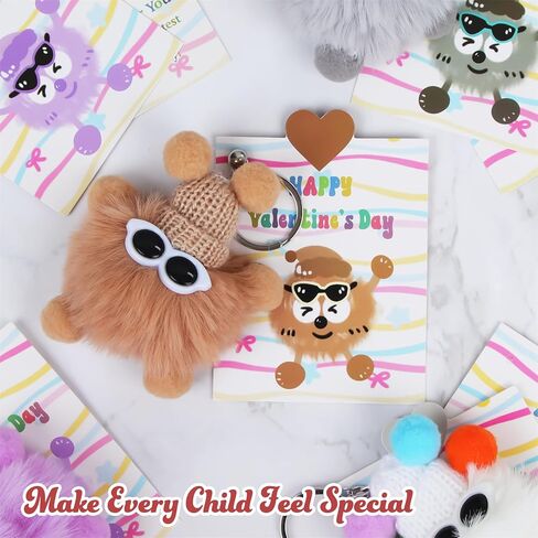 Valentines Day Cards and Gifts for Kids School 24 Pack Cartoon Plush Keychain Set Classroom Exchange for Students with Stuffed Toys in Saudi Arabia