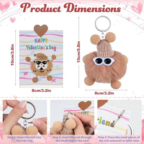 Valentines Day Cards and Gifts for Kids School 24 Pack Cartoon Plush Keychain Set Classroom Exchange for Students with Stuffed Toys in Saudi Arabia