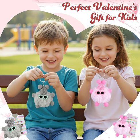 Valentines Day Cards and Gifts for Kids School 24 Pack Cartoon Plush Keychain Set Classroom Exchange for Students with Stuffed Toys in Saudi Arabia