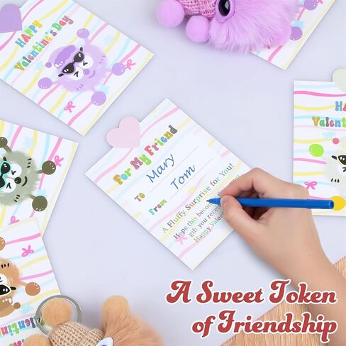 Valentines Day Cards and Gifts for Kids School 24 Pack Cartoon Plush Keychain Set Classroom Exchange for Students with Stuffed Toys in Saudi Arabia