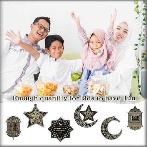 مجموعة ورق خدش رمضان 60 قطعة من Janlaugh، ورق خدش عيد مبارك للأطفال، زخرفة فانوس نجمة وقمر مع عصا وشريط لمستلزمات مشروع الرسم الفني DIY ديكور احتفالي (ذهبي أسود) in Saudi Arabia