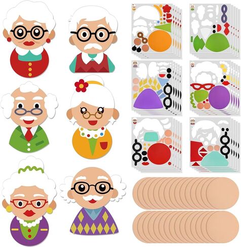 Sanixin 30 Set Grandparents Crafts for Kids 100 Days of School Craft Kits Fun DIY Old Lady Granny Grandpa Stickers Crafts for 100th Day of School Classroom Activities Party Decor Favors in Saudi Arabia