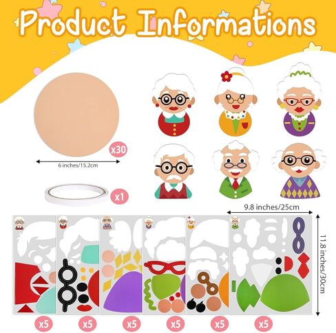 Sanixin 30 Set Grandparents Crafts for Kids 100 Days of School Craft Kits Fun DIY Old Lady Granny Grandpa Stickers Crafts for 100th Day of School Classroom Activities Party Decor Favors in Saudi Arabia